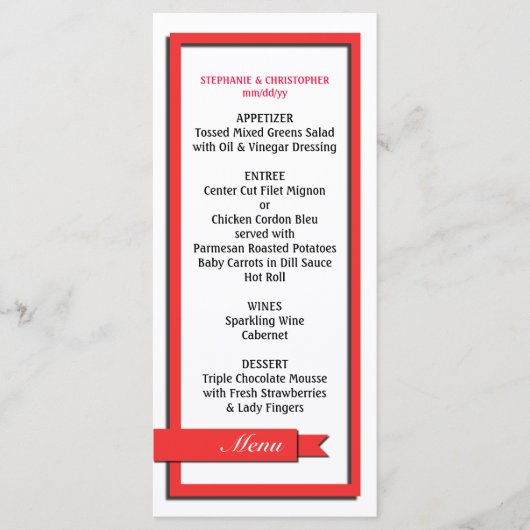 Menu Menu/Programme du Mariage de ruban rouge (Devant)