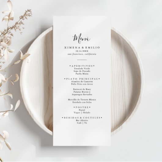 Menu Menú Sencillo y Minimalista de Boda española