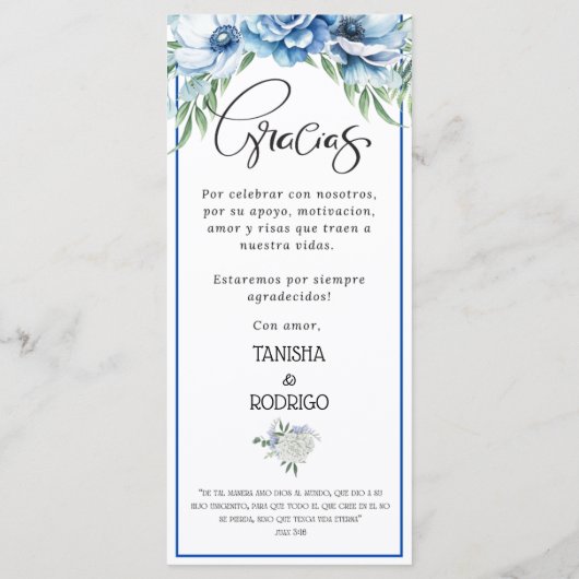 Menu Merci bilingue Mariage / Eng - Spa (Dos)