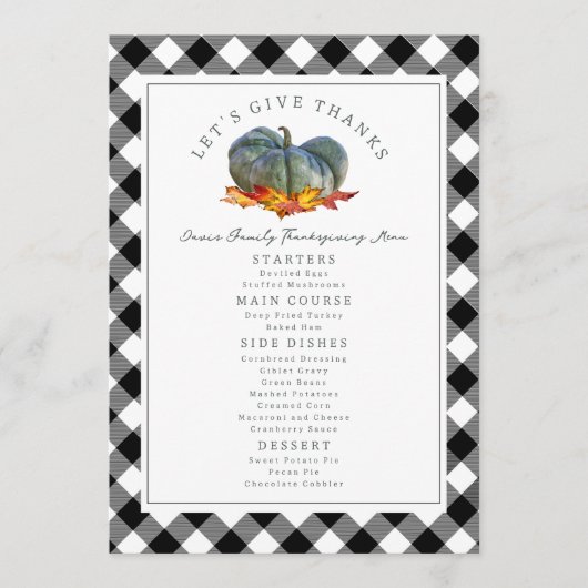 Menu Merci Blue Gourd Plaid Thanksgiving (Devant)