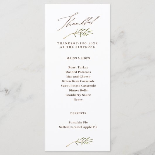 Menu Merci Calligraphie et Feuilles Thanksgiving (Devant)