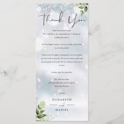 Menu Merci d'accueil de mariage d'hiver (Devant)