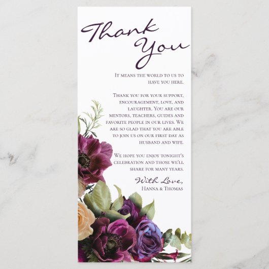 Menu Merci de Mariage de lavande Florale (Devant)