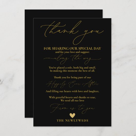 Menu Merci de Mariage d'or noir (Devant / Derrière)