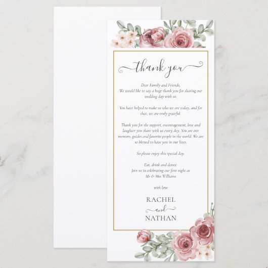 Menu Merci de réception de mariage floral (Devant / Derrière)