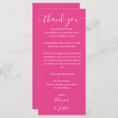 Menu Merci De Réception Mariage Hot Rose Place Card (Devant / Derrière)