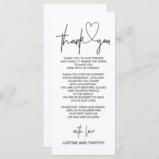 Menu Merci de table de réception de mariage Cadre (Devant / Derrière)