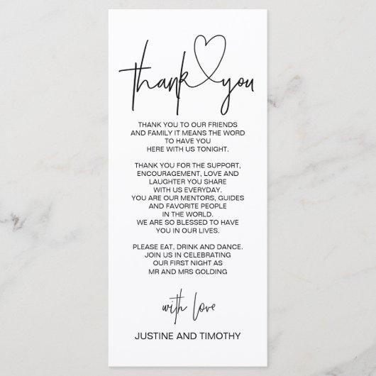 Menu Merci de table de réception de mariage Cadre (Devant)