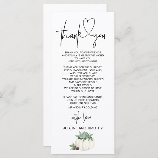 Menu Merci Décor De La Réception De Mariage Thanksgivin (Devant / Derrière)