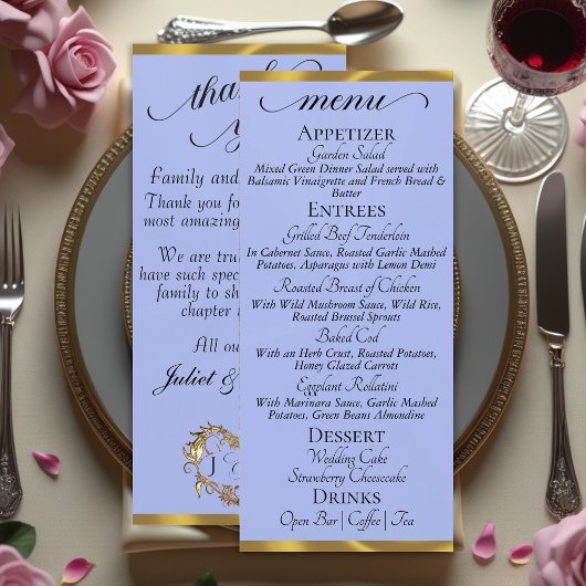 Menu Merci & Monogramme - Perle Bleue/Or
