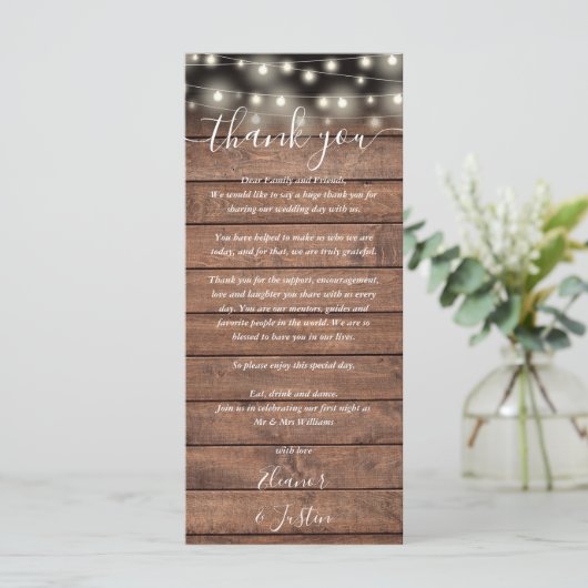 Menu Merci Rustique de réception de mariage (Debout devant)