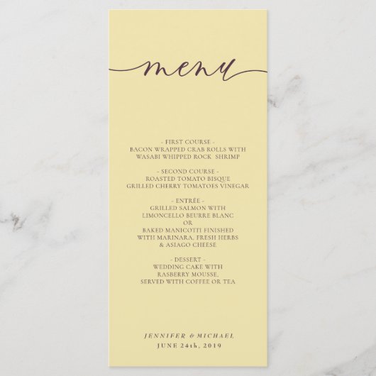 Menu Midnight Fig & Champagne Script Wedding Dinner (Devant)