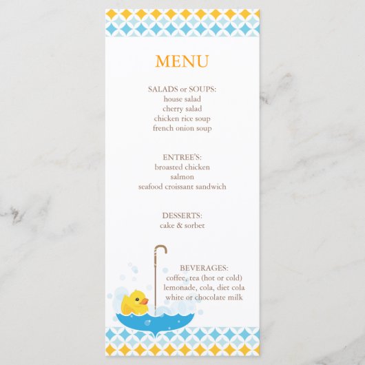 Menu mignon en caoutchouc de baby shower (Devant)
