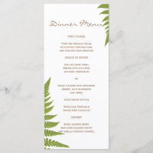 Menu mince de dîner de fougère de mariage de