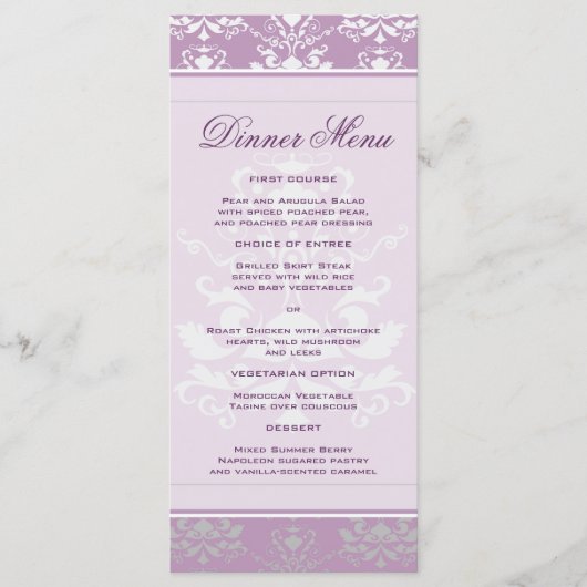 Menu mince Violet & Argent Damask Dîner Africain (Devant)