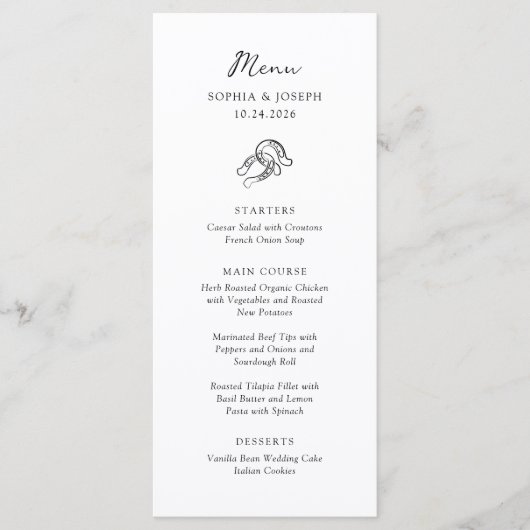 Menu Mini-fer à cheval | Mariage noir et blanc (Devant)