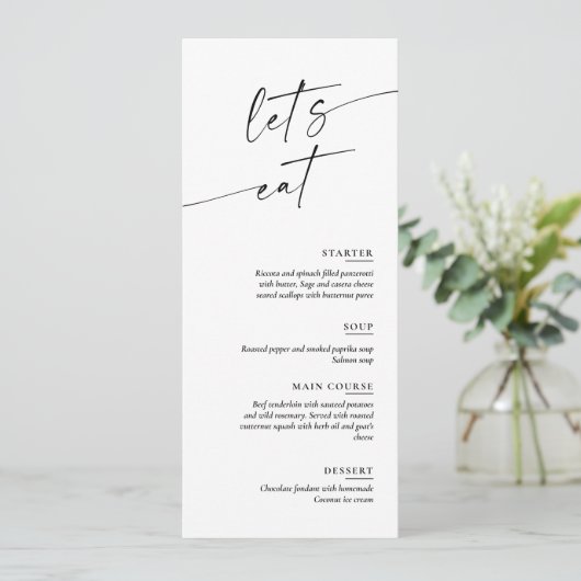 Menu Minimal and Chic Calligraphy Dinner Wedding (Debout devant)