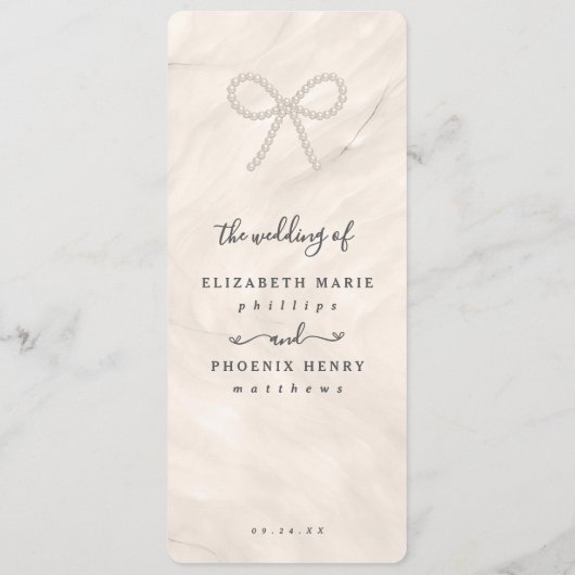 Menu Minimal Champagne Pearl Bow Wedding Reception (Dos)