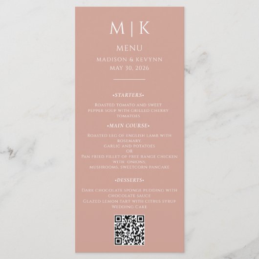 Menu Minimal et chic | Code QR Mariage noir et blanc (Devant)