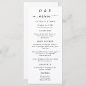 Menu Minimal et chic | Dîner Mariage noir et blanc (Devant / Derrière)