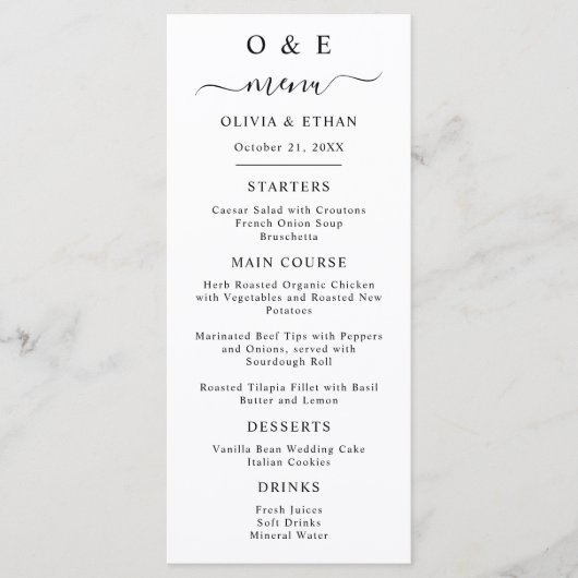 Menu Minimal et chic | Dîner Mariage noir et blanc (Devant)