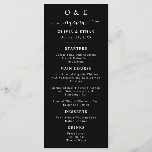 Menu Minimal et chic | Dîner Mariage noir et blanc (Devant)