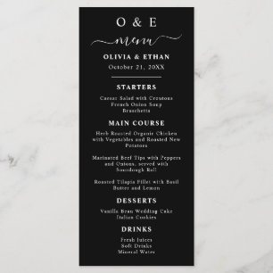 Menu Minimal et chic   Dîner Mariage noir et blanc