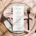 Menu Minimal et chic | Mariage blanc et bleu marine<br><div class="desc">Ces cartes de menu mariage moderne et élégantes ou ces cartes de menu de répétition présentent un design de texte simple blanc et bleu marine qui dégage un style minimaliste. Ajoutez vos initiales ou votre monogramme pour les rendre complètement vôtres.</div>