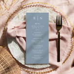 Menu Minimal et chic | Mariage bleu et blanc Dusty<br><div class="desc">Ces cartes de menu mariage moderne et élégantes ou ces cartes de menu pour le dîner de répétition présentent un style simple et poussiéreux,  bleu et blanc,  qui dégage un style minimaliste. Ajoutez vos initiales ou votre monogramme pour les rendre complètement vôtres.</div>