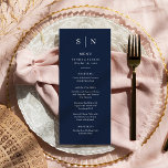 Menu Minimal et chic | Mariage bleu foncé de la marine<br><div class="desc">Ces cartes de menu mariage moderne et élégantes ou ces cartes de menu pour le dîner de répétition présentent un style simple bleu marine et blanc qui dégage un style minimaliste. Ajoutez vos initiales ou votre monogramme pour les rendre complètement vôtres.</div>