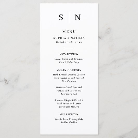 Menu Minimal et chic | Mariage noir et blanc (Devant)
