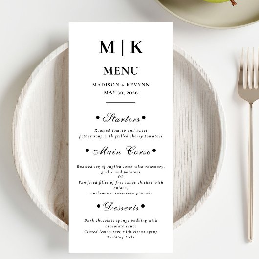 Menu Minimal et chic | Mariage noir et blanc
