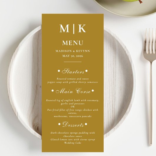 Menu Minimal et chic | Mariage or et blanc