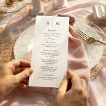 Menu Minimal et chic | Mariage violet et blanc<br><div class="desc">Ces cartes de menu mariage moderne et élégantes ou ces cartes de menu pour le dîner de répétition présentent un design simple de texte blanc et violet foncé qui dégage un style minimaliste. Ajoutez vos initiales ou votre monogramme pour les rendre complètement vôtres.</div>