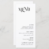 Menu minimal et chic noir et blanc Mariage (Devant / Derrière)