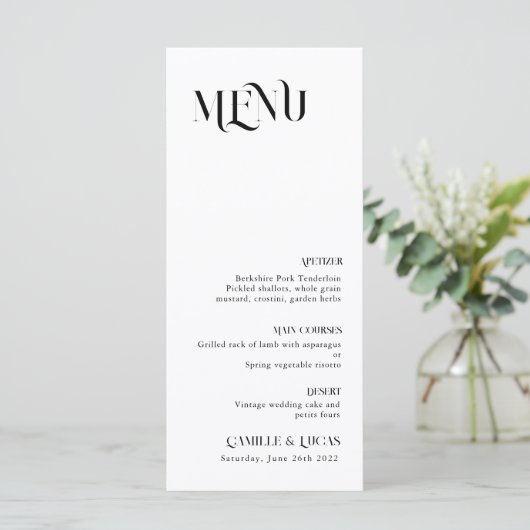 Menu minimal et chic noir et blanc Mariage (Debout devant)
