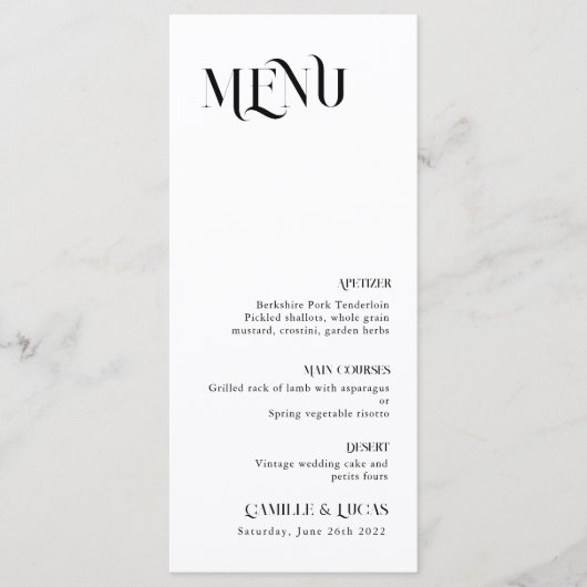 Menu minimal et chic noir et blanc Mariage (Devant)
