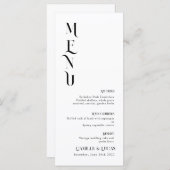 Menu minimal et chic noir et blanc Mariage (Devant / Derrière)