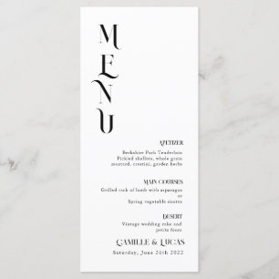 Menu minimal et chic noir et blanc Mariage