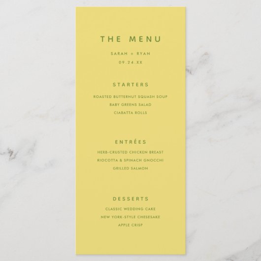 Menu Minimal Modern Lemon Yellow Personalized Wedding (Devant)