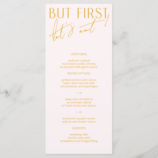 Menu minimal moderne Blush PInk et Mariage jaune (Devant)