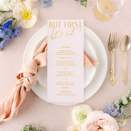 Menu minimal moderne Blush PInk et Mariage jaune
