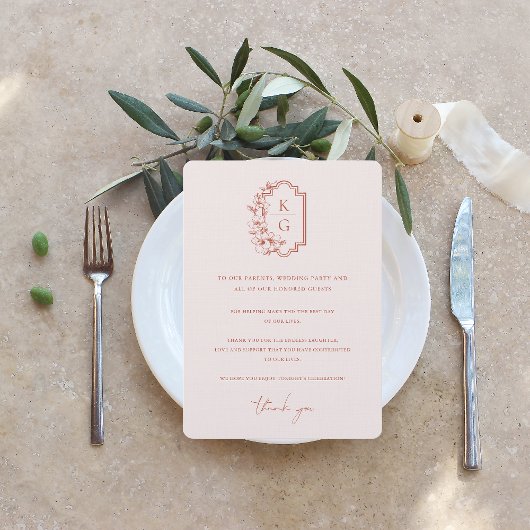 Menu Minimal moderne | Merci de table Mariage Monogramm