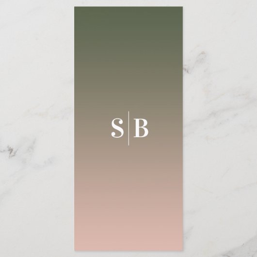 Menu Minimal Ombre Hunter Mariage vert et rose (Dos)