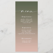 Menu Minimal Ombre Hunter Mariage vert et rose (Devant)