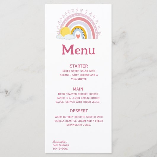 Menu minimal Rainbow Sun Pink Baby (Devant)