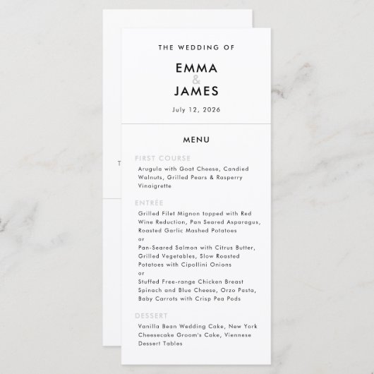 Menu Minimalist Ampersand Wedding | QR Code | Elegant (Devant / Derrière)