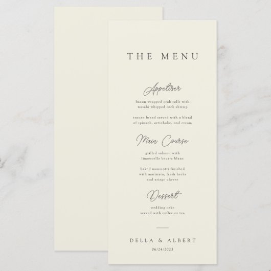 Menu Minimalist Calligraphic Ivory Wedding (Devant / Derrière)