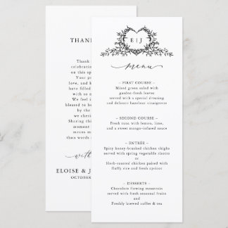 Menu Minimalist Calligraphy Crest Double-Sided Wedding