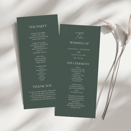 Menu Minimalist Dark Green Wedding Program | Modern